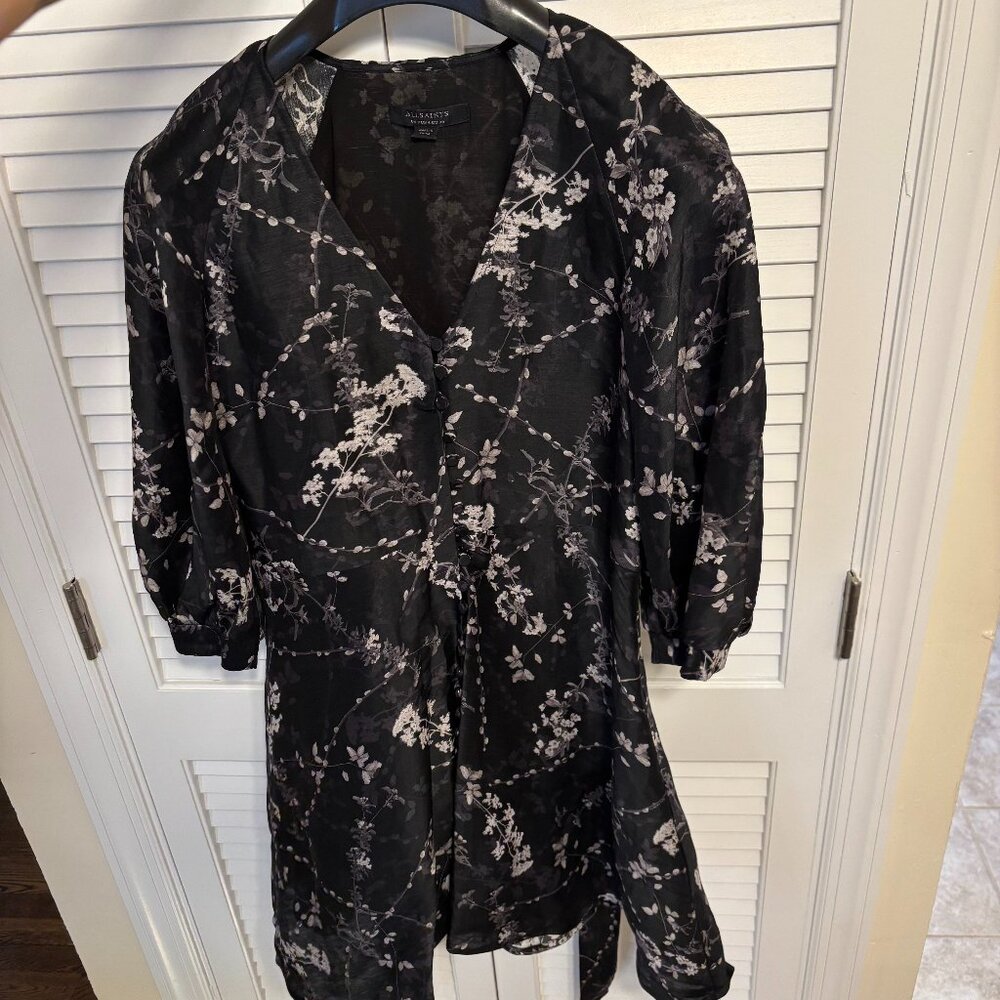 AllSaints Black and White Floral Dress Size 4